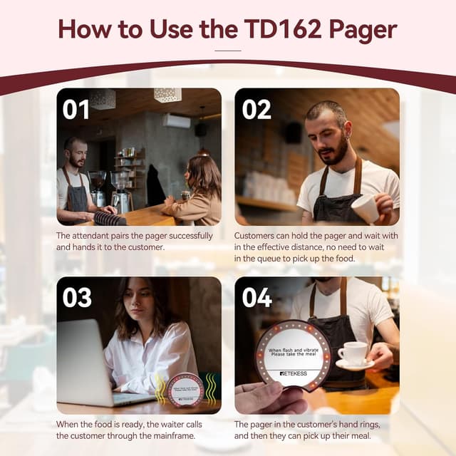 Detalle de Retekess TD162 : bippeur restaurant sans fil (portée jusqu’à 400 m, 7 modes d’appel) avec 10 bippers