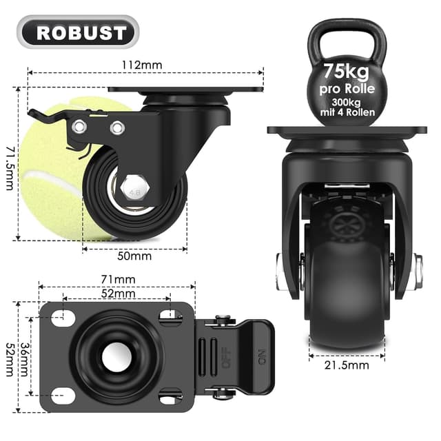 Detalle 2 de Deutnart Schwerlastrollen 50 mm, 300 kg