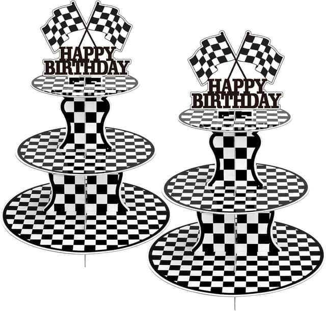 Detalle de BACUTHY 2-Pack Race Car 3-Tier Cupcake Stands for Birthday Parties (Cup Cake Holder Tower, Truck Theme)