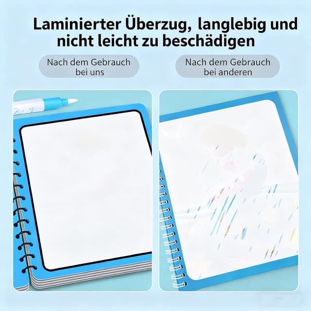 Detalle de Nurila 2er-Set Wassermalbücher für Kleinkinder (wiederverwendbar) mit 2 Wasserfarben, Prinzessin & Häschen, 19 × 15 cm