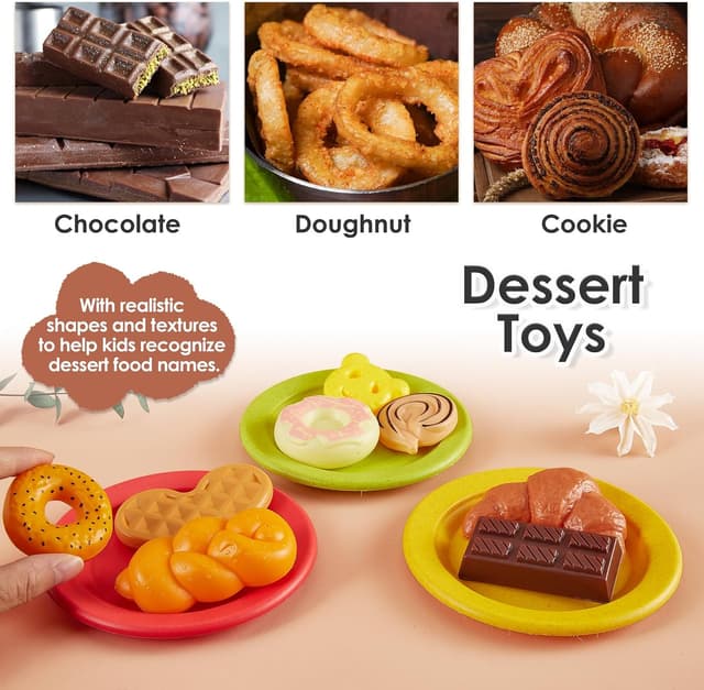 Detalle de Buyger Play Kitchen Accessories Tea Party Set with Dishes, Plates, and Utensils (Ages 3+)