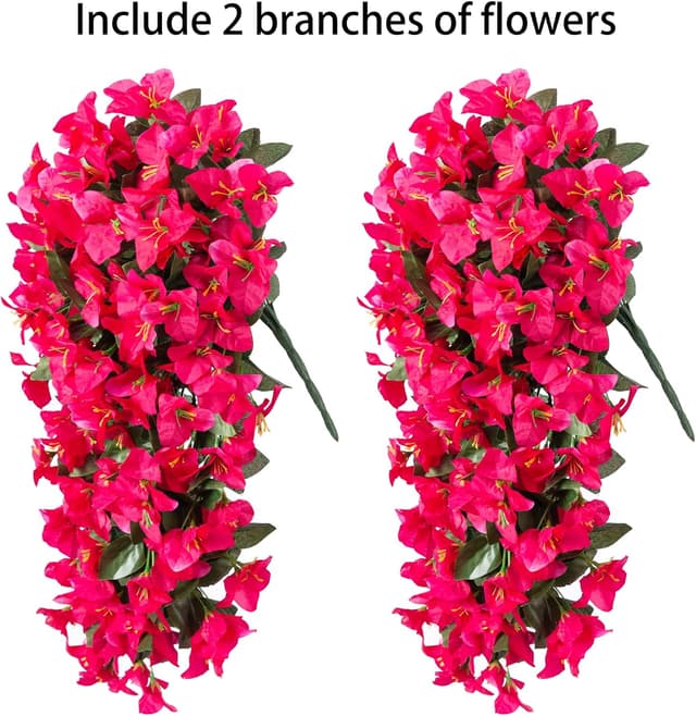 Detalle de Faux Bougainvillea Artificial Flowers (2 Bundles) UV-Resistant Long Trailing Vines for Outdoor Planters