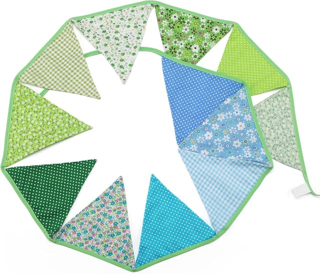 Detalle de G2PLUS Double Sided Cotton Fabric Bunting Banner (3.3m, 12 Green Floral Pennants)