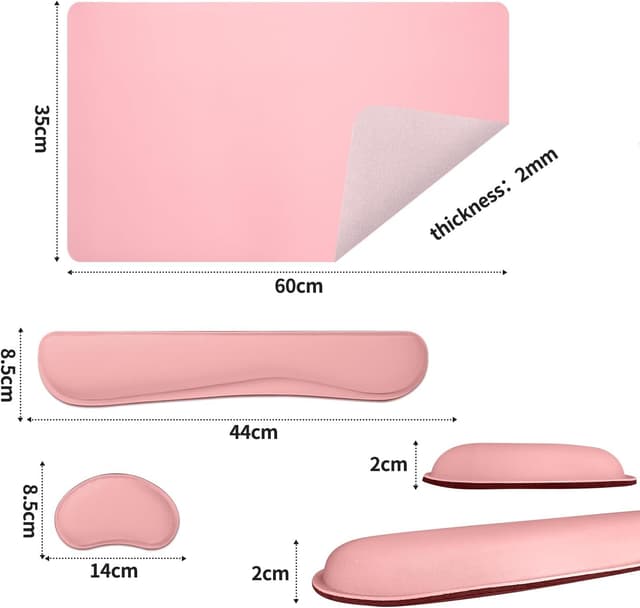 Detalle de Niviy Desk Mat with Wrist Rest (60 x 35 cm) – PU leather desk protector in pink