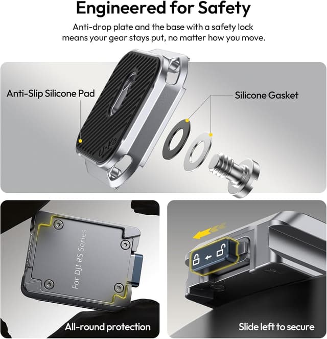 Detalle de ULANZI C061 Kamera Schnellwechselplatte für DJI RS2/RS3/RS4 & RS4 mini Gimbal (Quick Release, Tragfähigkeit bis 6 kg)