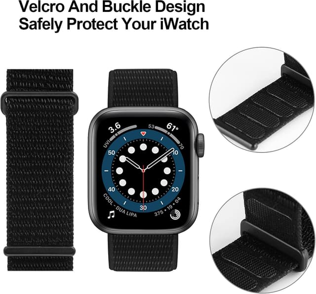 Detalle de GZ GZHISY JuQBanke Sport Loop Nylon Band for Apple Watch (Dark Black) — 42mm / 44mm / 45mm
