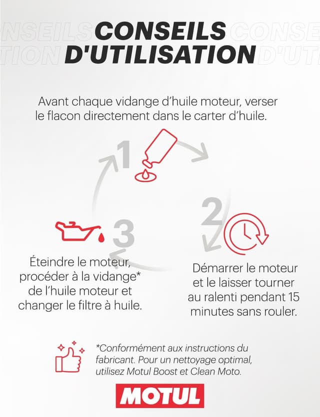 Detalle 2 de Motul Nettoyant Moteur Avant Vidange pour moteurs 4 temps (additif curatif) – 200 ml