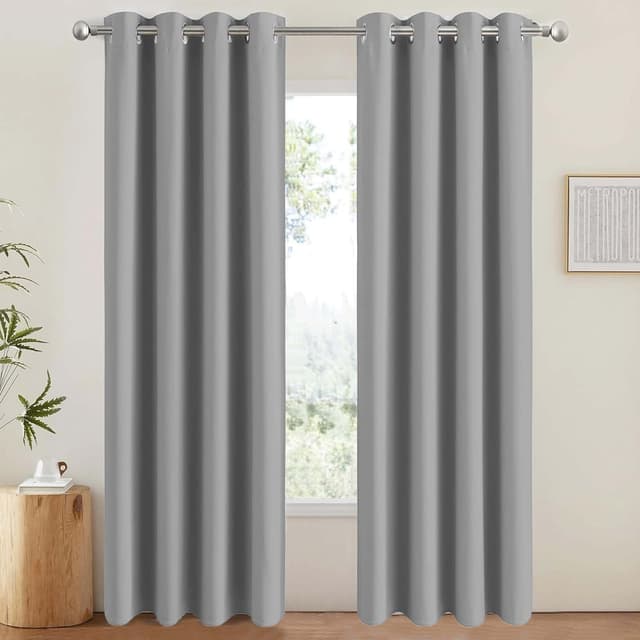 Detalle de Aspire Homeware blackout curtains, light grey eyelet ring-top with tiebacks (2-panel set)
