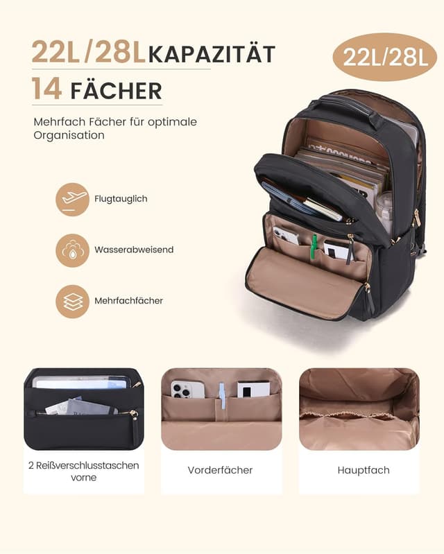 Thumbnail 2 de LOVEVOOK Laptop Rucksack Damen 15,6 Zoll Wasserdicht Schwarz