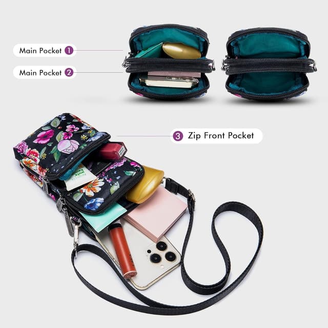 Detalle de BAGZY Portacellulare da collo da donna in nylon fino a 6,7 pollici, borsetta a tracolla con tracolla rimovibile