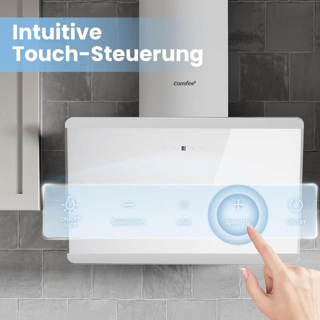 Thumbnail 6 de COMFEE' CH60J64ET4A2W Dunstabzugshaube 60 cm (A++), Umluft/Abluft, 380 m³/h, Edelstahl/Glas Touch