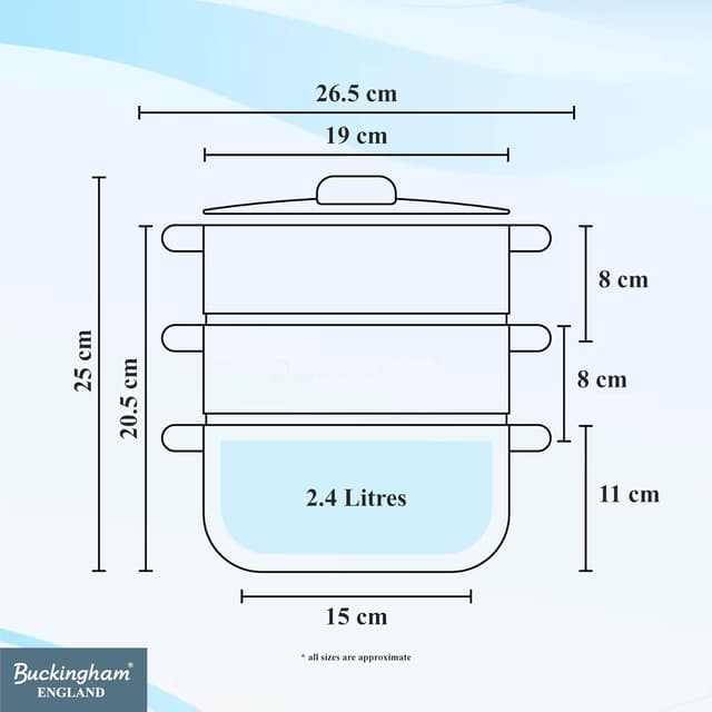 Detalle de Buckingham 3 Tier Premier Steamer Set with Glass Lid (18 cm) – Polished Mirror Stainless Steel, Induction Compatible
