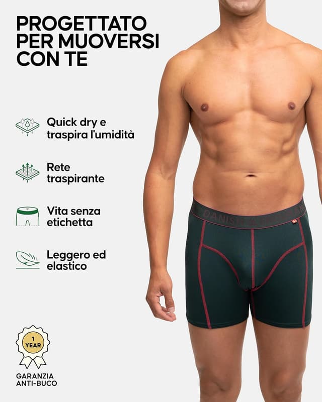 Detalle 2 de Danish Endurance Boxer sportivi traspiranti e leggeri (confezione da 3) da uomo