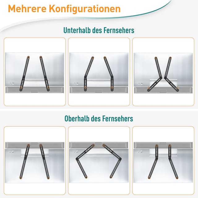 Detalle de ELIVED Soundbar-Halterung EV5010 bis 6,8 kg – werkzeuglos verstellbar, universal für TV-Wandmontage