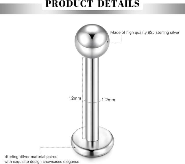 Thumbnail 1 de CIZME 925 Sterling Lip Bar Labret 16G 12mm Silver