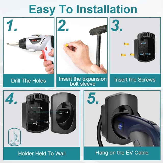 Detalle de Adiwo Typ 2 Wandhalterung für Ladekabel – Kabelhalter mit Schnalle für Type 2 Wallbox Ladestation