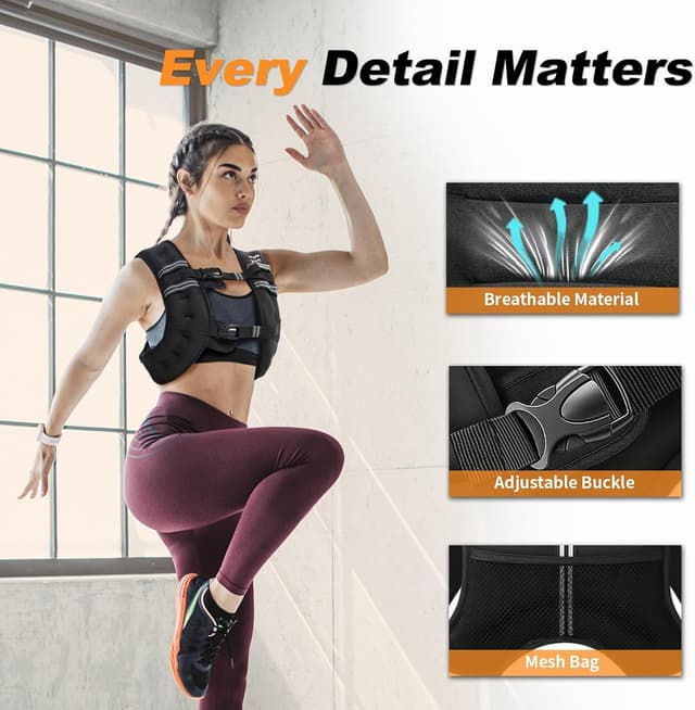 Detalle de VBSD Weighted Vest for Women (6lb–30lb) with Adjustable Fit, Reflective Straps & Storage Pockets