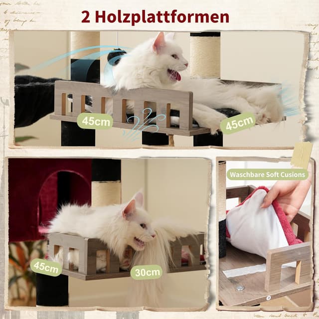 Detalle de Gitelsnour Kratzbaum groß 174 cm mit Hängematte, 2 Sitzstangen und 15 Kratzstangen (GCT033BR)