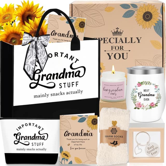 Detalle de SHXWELL Grandma Gifts for Grandma Birthday Gift Basket Set (9-Piece) with Tote Bag