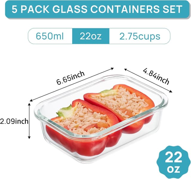 Detalle 2 de Vtopmart 5-Pack 22oz Glass Storage Containers ⚙