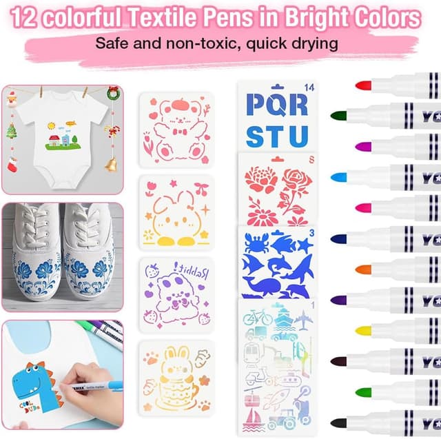 Detalle de Aolso baby painting bibs set (6 bibs, 6 bodysuits) with textile pens and stencils for 6–9 months