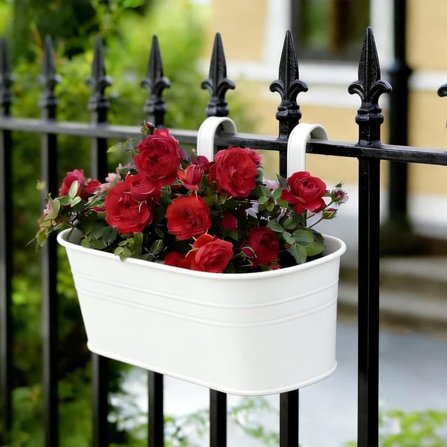 Detalle 2 de RIOGOO set da 4 vasi da fiori in ferro con gancio staccabile (bianco)