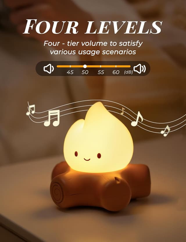 Detalle de SEESUU LED-Lagerfeuer Nachtlicht für Kinder – wiederaufladbar, stufenlos dimmbar, 2 Lichtmodi & Sound