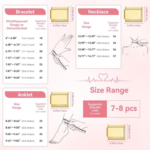 Detalle de Ouxayapl Italian Charm Armband Gold-Set mit 18 Grundgliedern, 8 Charms und Öffnungswerkzeug (DIY)