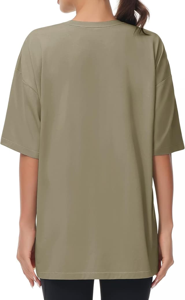 Detalle de THE GYM PEOPLE Damen Oversize T-Shirt mit Rundhalsausschnitt und kurzen Ärmeln