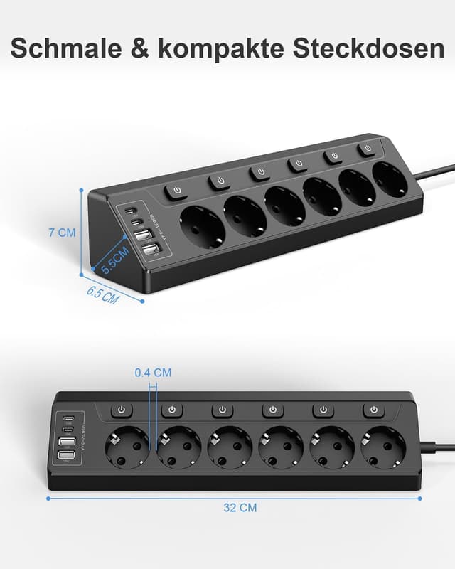 Thumbnail 6 de Vipwell Ecksteckdosenleiste 3680W mit 4 USB und 6 Fächern 🔌