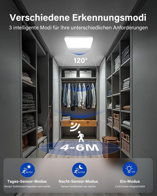 Detalle 2 de Leselux Akku-Deckenleuchte mit Bewegungsmelder, Fernbedienung & 3 Farbtemperaturen (kabellos, 20 cm)