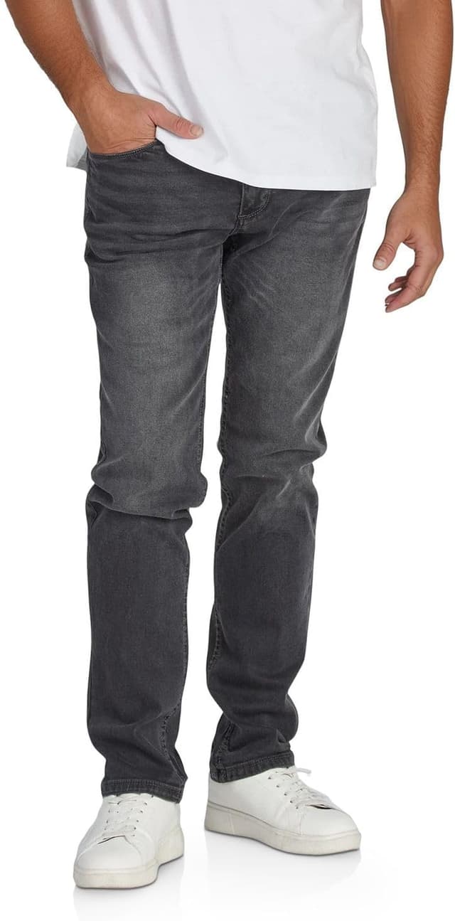 Detalle de DENIMFY Herren Jeans Stretch Straight Fit DFMiro – Baumwoll-Denim in Blau/Schwarz/Grau, Größen 30–44