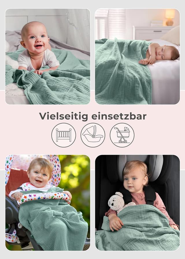 Thumbnail 4 de LAYNENBURG Musselin Babydecke 120x120 mintgrün