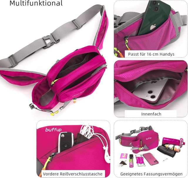 Detalle de buffup® Bauchtasche mit Flaschenhalter – leichte Gürteltasche für Outdoor, Hundetraining, Radfahren, Wandern