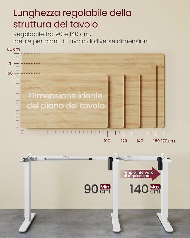Detalle 2 de VASAGLE LSD021W01V2 Scrivania regolabile elettrica 72–120 cm