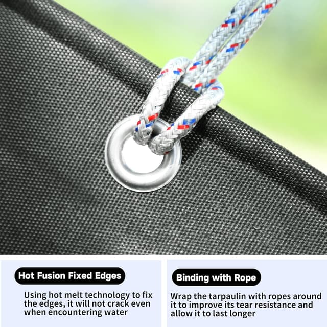 Detalle de Eastarp 10x12 FT Black Ultra-Heavy Duty Canvas Tarp (28 Mil Silicone Coating) with Grommets