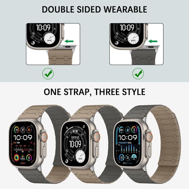 Detalle de Sixmoat double-sided magnetic straps for Apple Watch (49mm–42mm) in Gray-Coffee