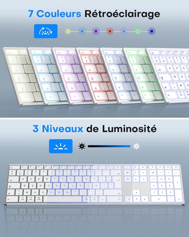 Detalle 2 de OMOTON Clavier sans fil aluminium pour Mac rétroéclairé AZERTY (2,4G & Bluetooth)
