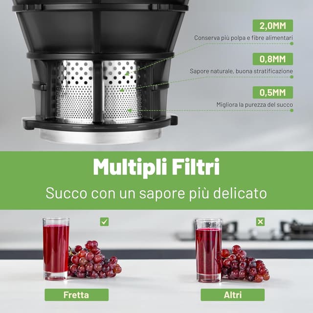 Detalle de Fretta Estrattore Frutta e Verdura Slow Juicer con apertura da 135 mm, 250 W e senza BPA