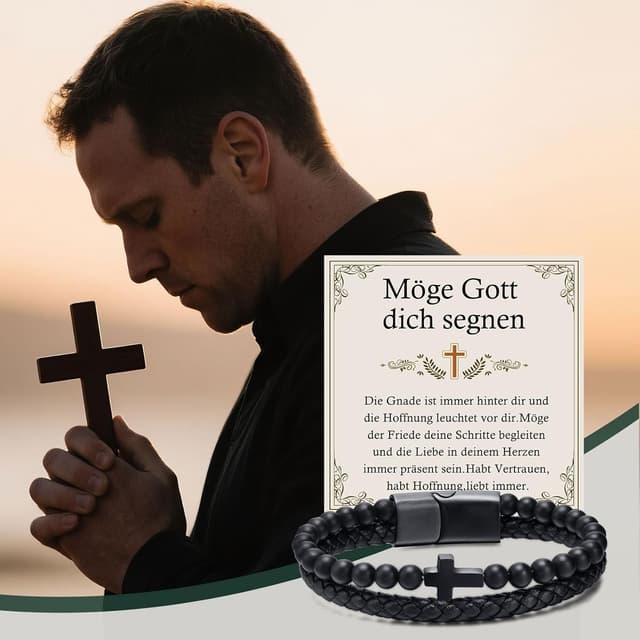 Detalle de Herrenarmband aus Edelstahl mit Kreuz-Motiv – verstellbar mit Knebelverschluss (Geschenk zur Konfirmation & mehr)