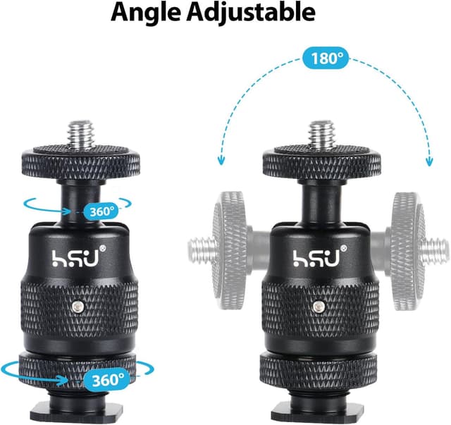 Detalle 2 de HSU Aluminium Alloy Cold Shoe Adapter for Action Cameras (Angle Adjustable 1/4 Tripod Mount) for Insta360 X2/X3/X4