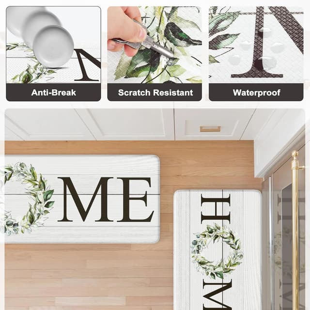Detalle 1 de KIMODE Farmhouse Kitchen Mat 2-Pack (Anti-Fatigue, Non-Skid, Waterproof)