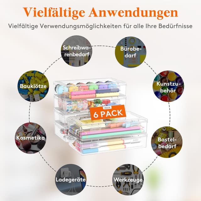 Detalle de Lifewit 1L Stiftebox mit Snap-Dicht Deckel (6er-Set, 20 x 12 cm) – transparente Organizer für Büro, Basteln & Kinder