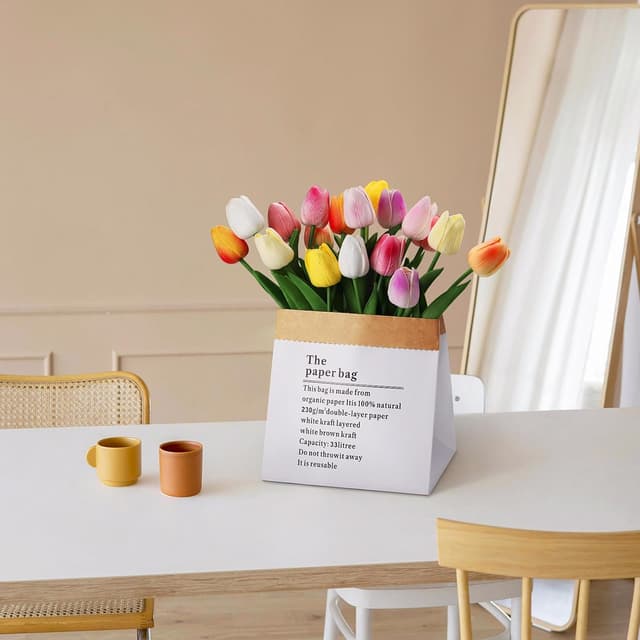 Detalle de DBBCMEW Artificial Tulips (18pcs) – Multicolour faux tulip stems for wedding, DIY and home décor (NO vase)