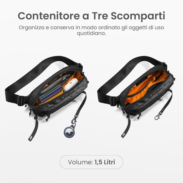 Detalle de tomtoc 1,5L borsa da petto con protezione RFID, tracolla impermeabile (narrio) per viaggi e uso quotidiano