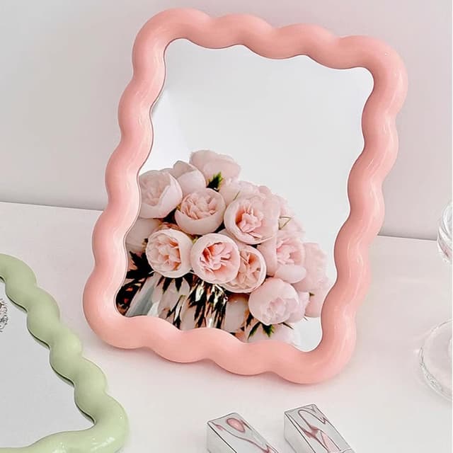 Detalle de RETZLA Portable Folding Makeup Mirror (Cute Wave-Shaped Travel Mirror) – Pink