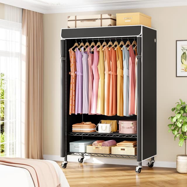 Detalle 2 de ULIFHOME P6C Rolling Clothes Rack with Cover (Max Load 365 lbs) — Black