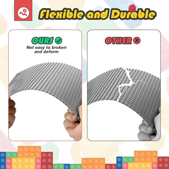 Detalle 2 de HUIZDQ 8 Pack Classic Baseplates Building Plates (10" x 10") in Grey