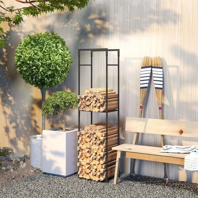 Thumbnail 5 de Outsunny Metal Firewood Log Holder 45x31x170 cm