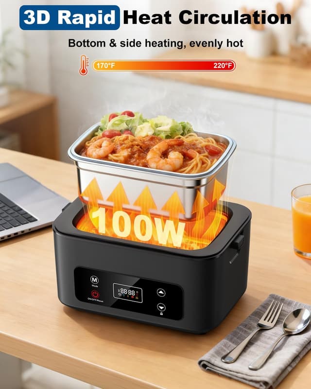 Detalle de Moexili Electric Lunch Box (2026 Upgraded) 1.2L Cordless Heated Lunch Box with Timer, 24,000mAh Battery